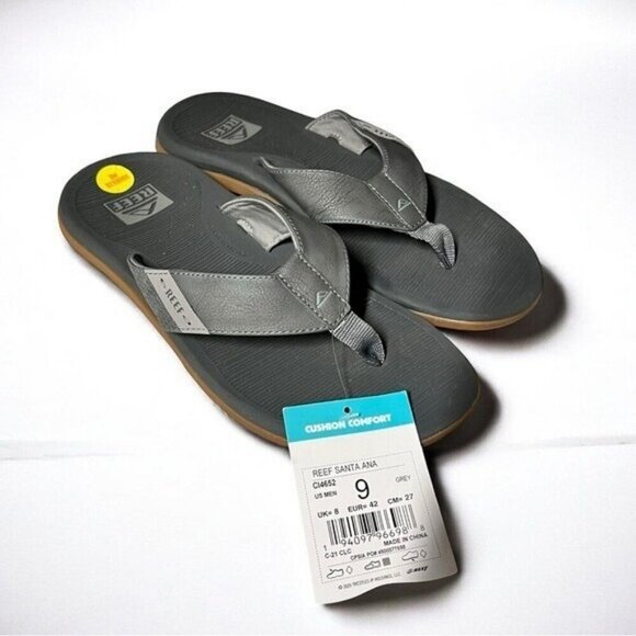 🌻 NEW w.Tags Reef Men's Grey Santa Ana Sandals Men's Size 9 - Picture 1 of 11